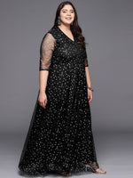 Thumbnail for Ahalyaa Plus Size Printed Net V-neck Maxi Ethnic Dress - Distacart