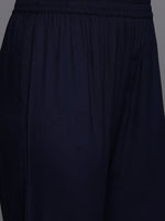 Thumbnail for Varanga Women Navy Blue Round Neck Thread Embroidered Kurta Paired With Bottom And Dupatta - Distacart