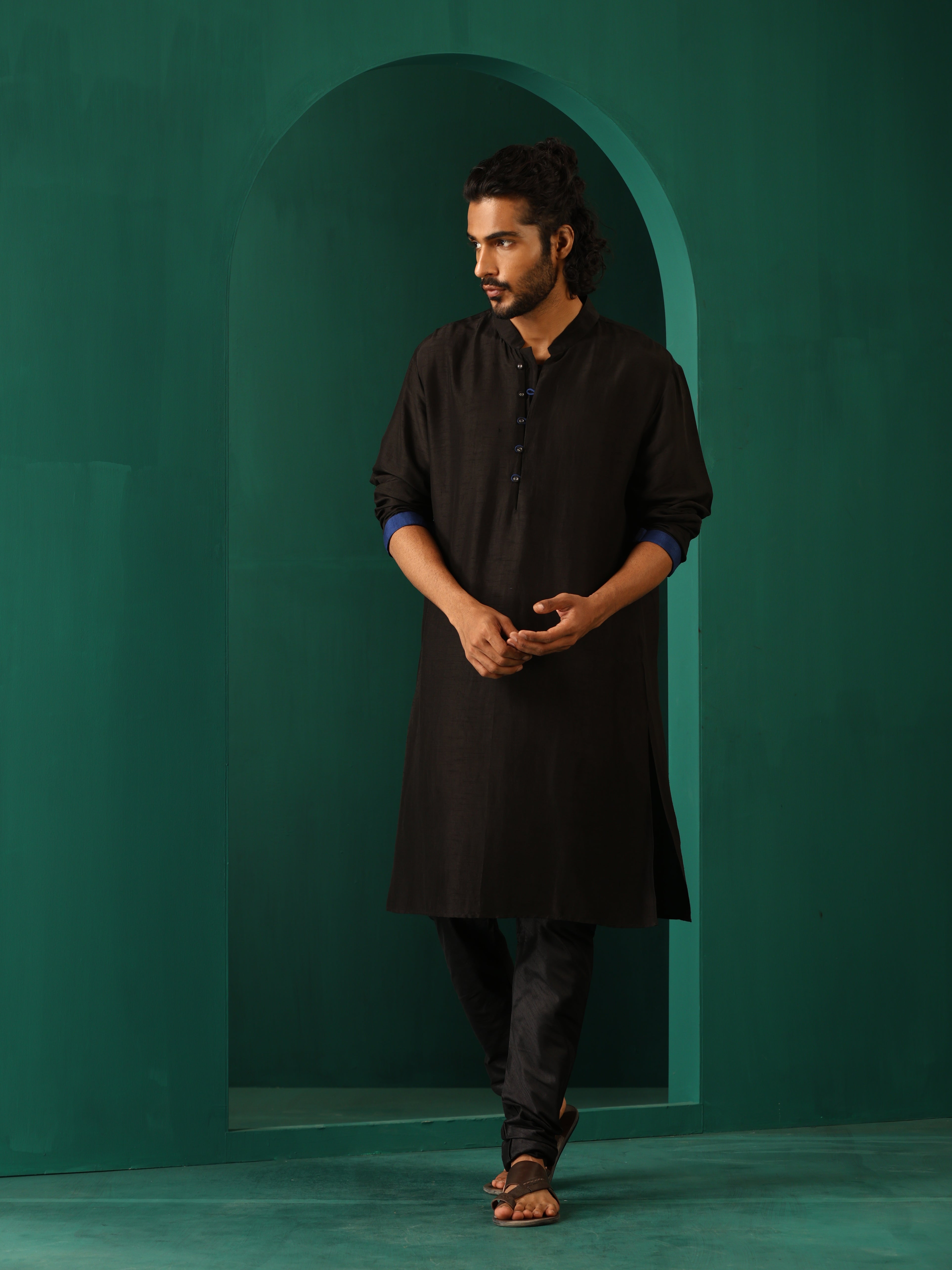 trueBrowns Men's Black Silk Long Kurta - Distacart