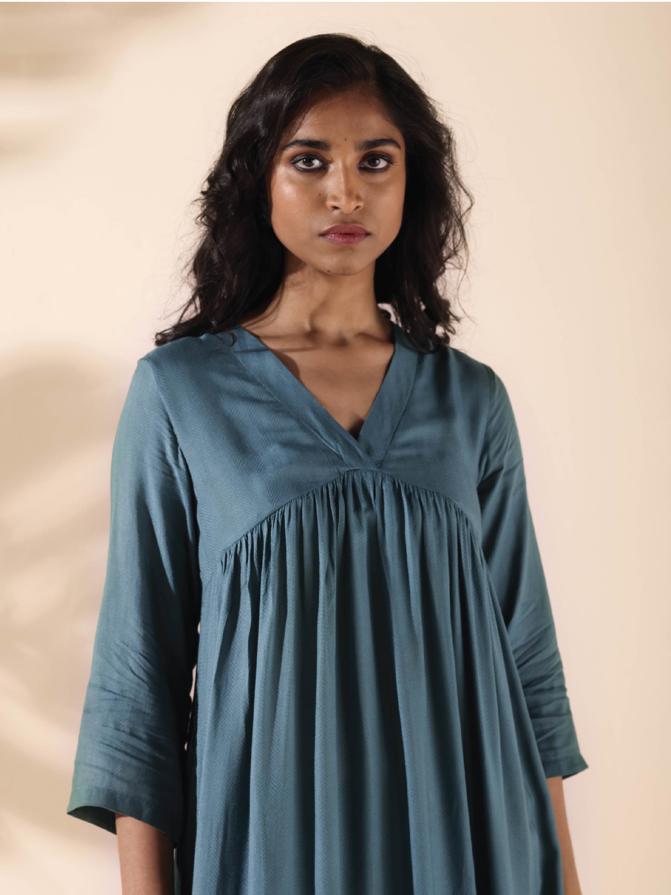 trueBrowns Turquoise Viscose Dobby Flared Kurta Pant Set - Distacart