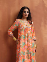 Thumbnail for trueBrowns Orange Floral Print A-line Kurta Set - Distacart