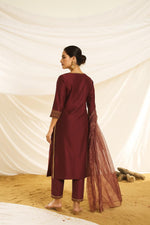 Thumbnail for BulBul Women Maroon Embellished Premium Silk Ethenic A-Line Kali Suit With Dupatta