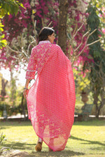 Thumbnail for Varanga Women Pink V Neck Crochet Lace Detailed Kurta With Printed Bottom And Dupatta - Distacart