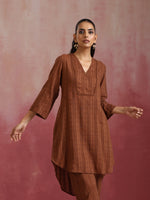 Thumbnail for trueBrowns Brown Cotton Dobby Kurta Co-ord set