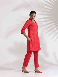 Thumbnail for trueBrowns Red Cotton Print Kurta Co-ord Set
