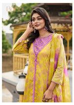 Thumbnail for BulBul Karina Cotton Mustard Kurta Set with Dupatta