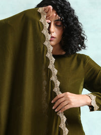 Thumbnail for trueBrowns Mehandi Velvet Lace Shawl - Distacart