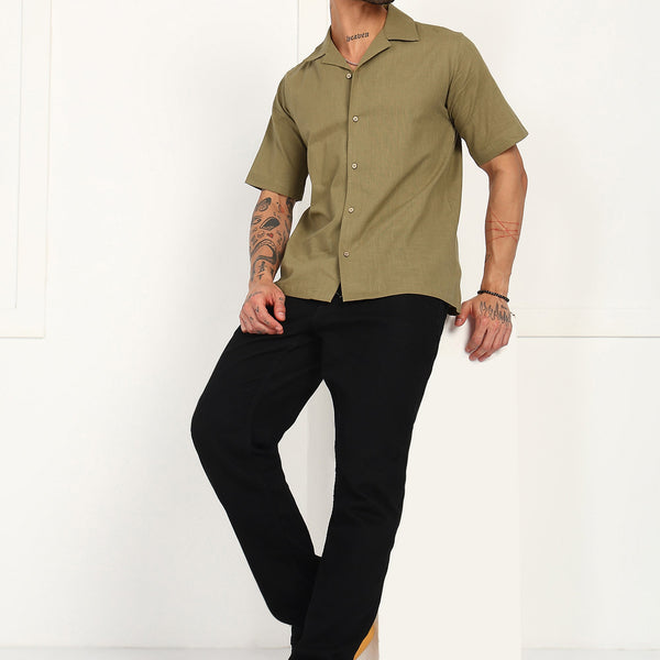 Fabmade Olive Breeze Linen Shirt - Distacart