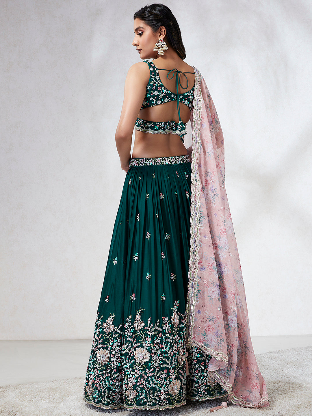 House of Panchhi Teal - Georgette Sequins, Mirror And Thread Embroidery Lehenga Choli - Distacart