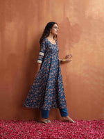 Thumbnail for trueBrowns Blue Print Flared Anarakali Kurta Set