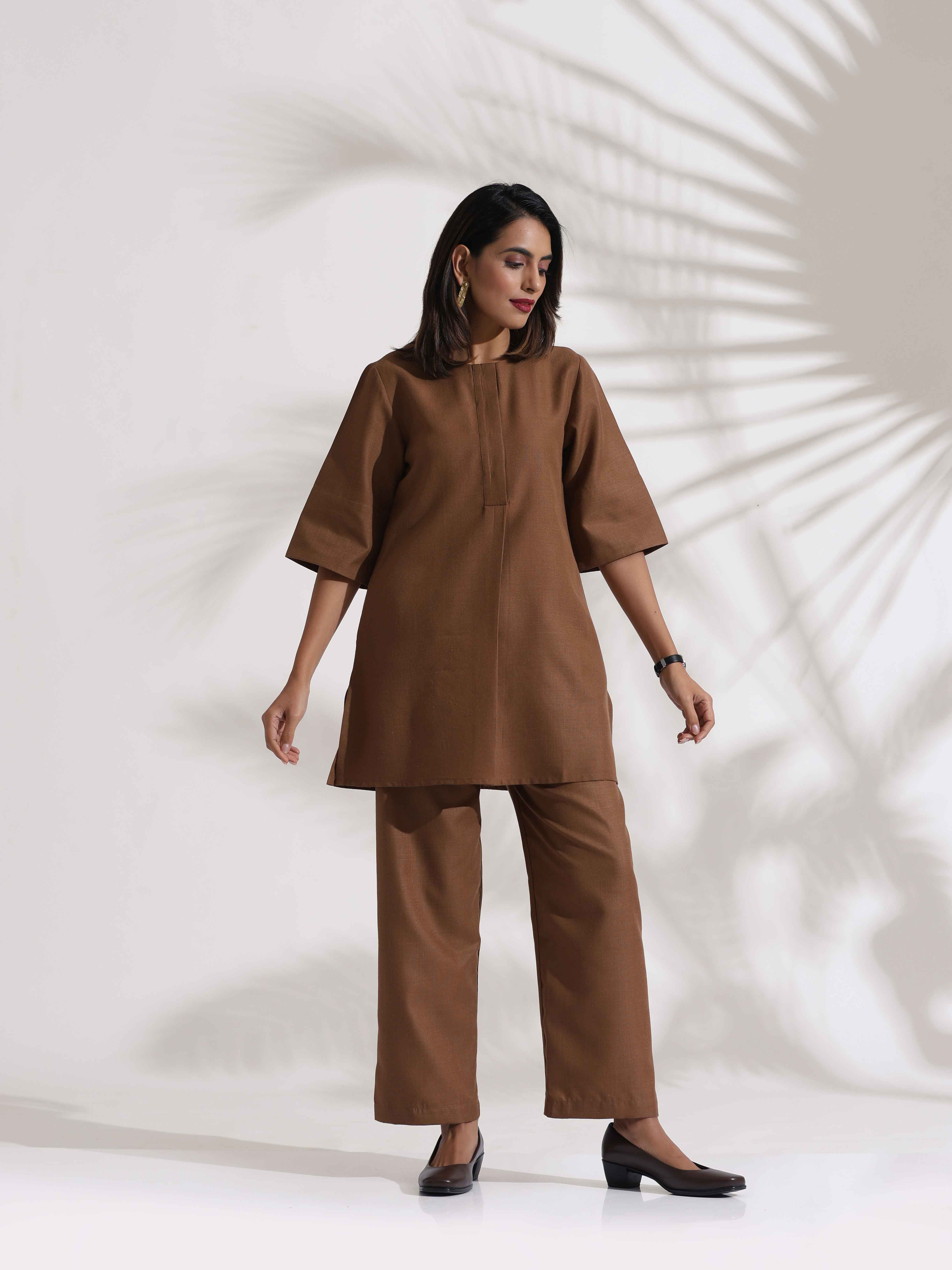 trueBrowns Brown Slub Co-ord Set