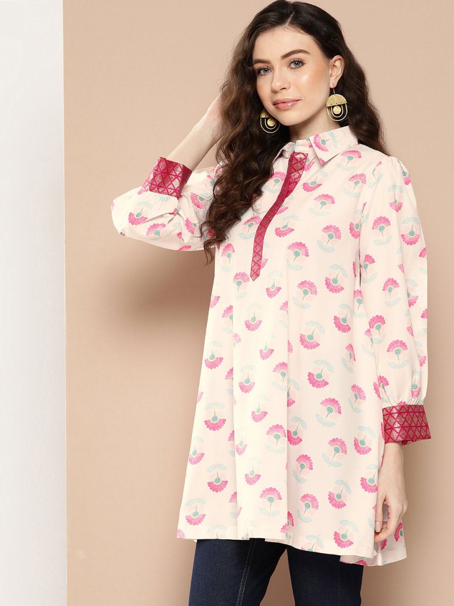 Ahalyaa Shirt Collar Printed Tunic - Distacart