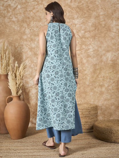 InWeave Mint Blue Side Asymmetric Kurta Set - Distacart