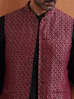 Thumbnail for trueBrowns Men's Dark Purple Cotton Dobby Nehru Jacket