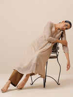 Thumbnail for trueBrowns Linen Beige Textured Slit Kurta Pant Set - Distacart