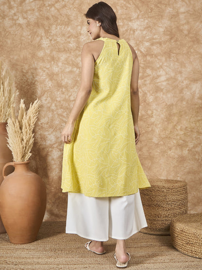 InWeave Light Yellow V Neck Aline Kurta Set - Distacart