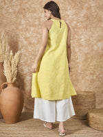 Thumbnail for InWeave Light Yellow V Neck Aline Kurta Set