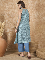 Thumbnail for InWeave Mint Blue V Neck Aline Kurta Set