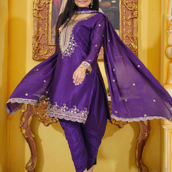 Teeya Creation Purple Color Chinon Silk Heavy Embroidery Work Fully Stitched Salwar Suit - Distacart