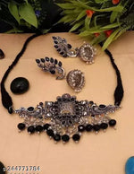 Thumbnail for Tehzeeb Creations Women's Oxidised Necklace And Earring With Black Beads And Pearl - Distacart