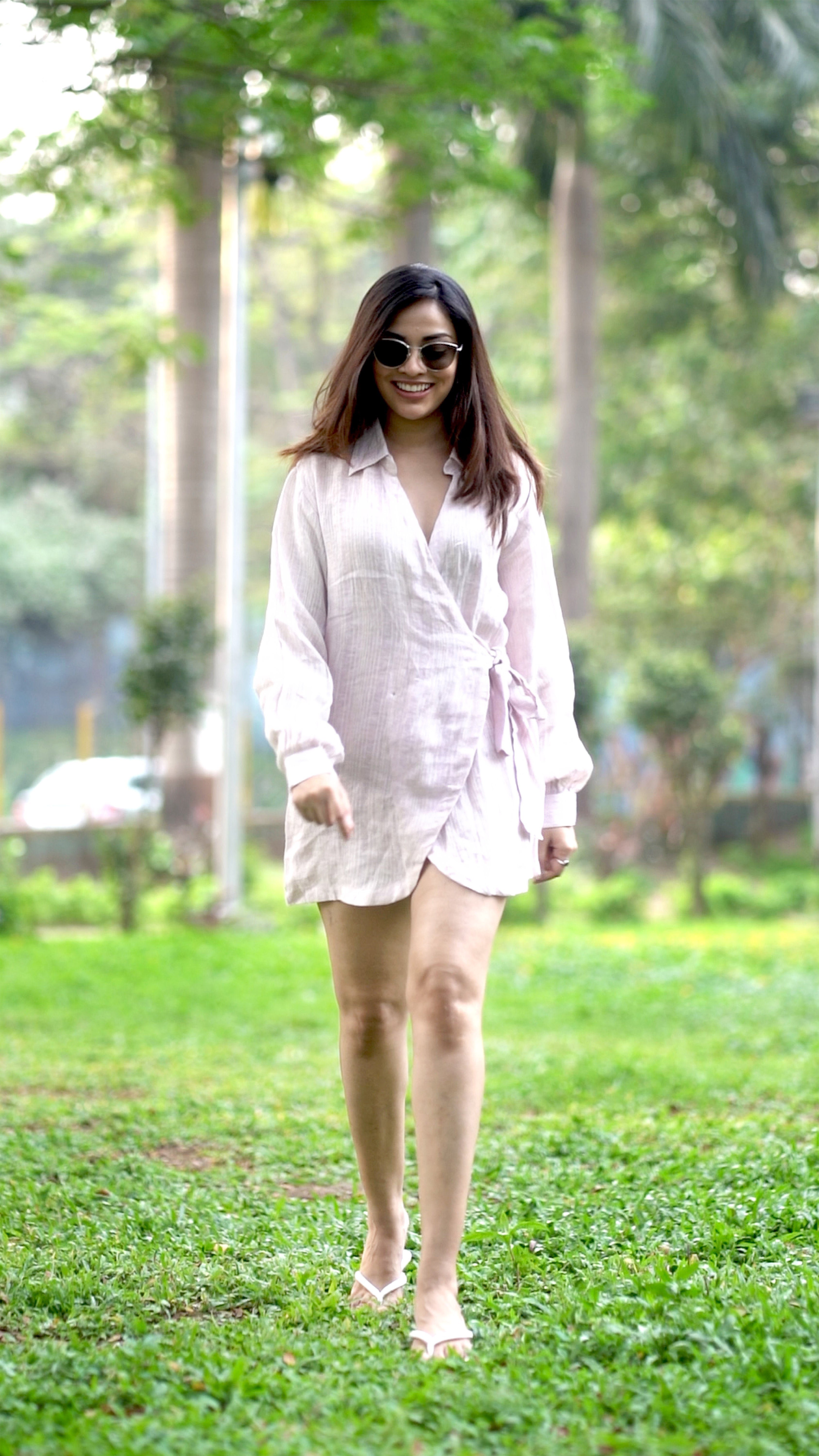 Noroke Linen Lilac Gold Wrap Shirt Dress - Distacart