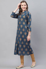 Thumbnail for Ahika Printed Simple Navy Blue Kurti