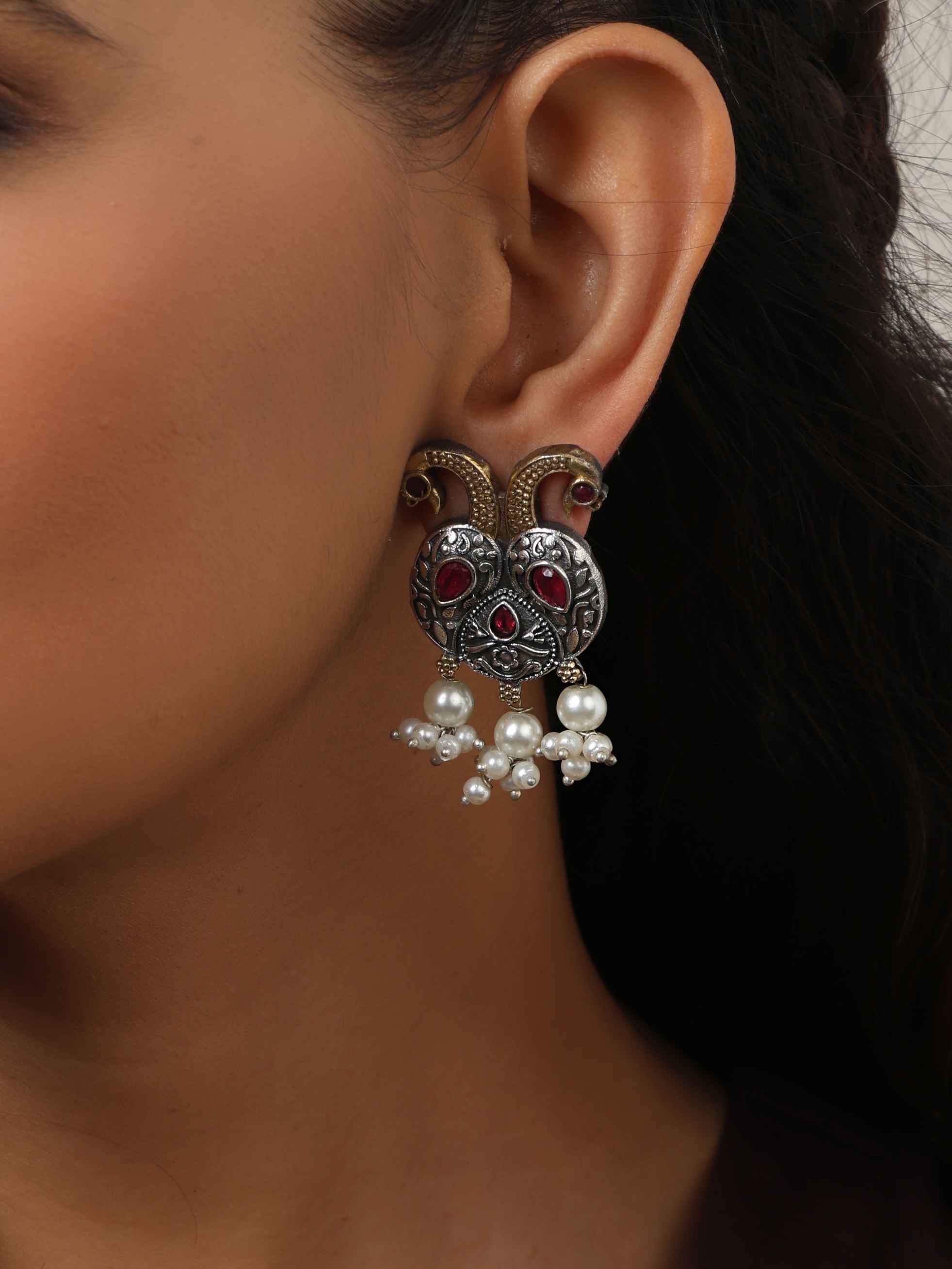 trueBrowns Silver Gold Tone Peacock Stud Earrings - Distacart