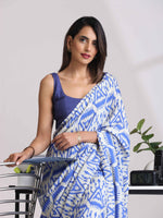 Thumbnail for trueBrowns Blue Muslin Ikat Saree