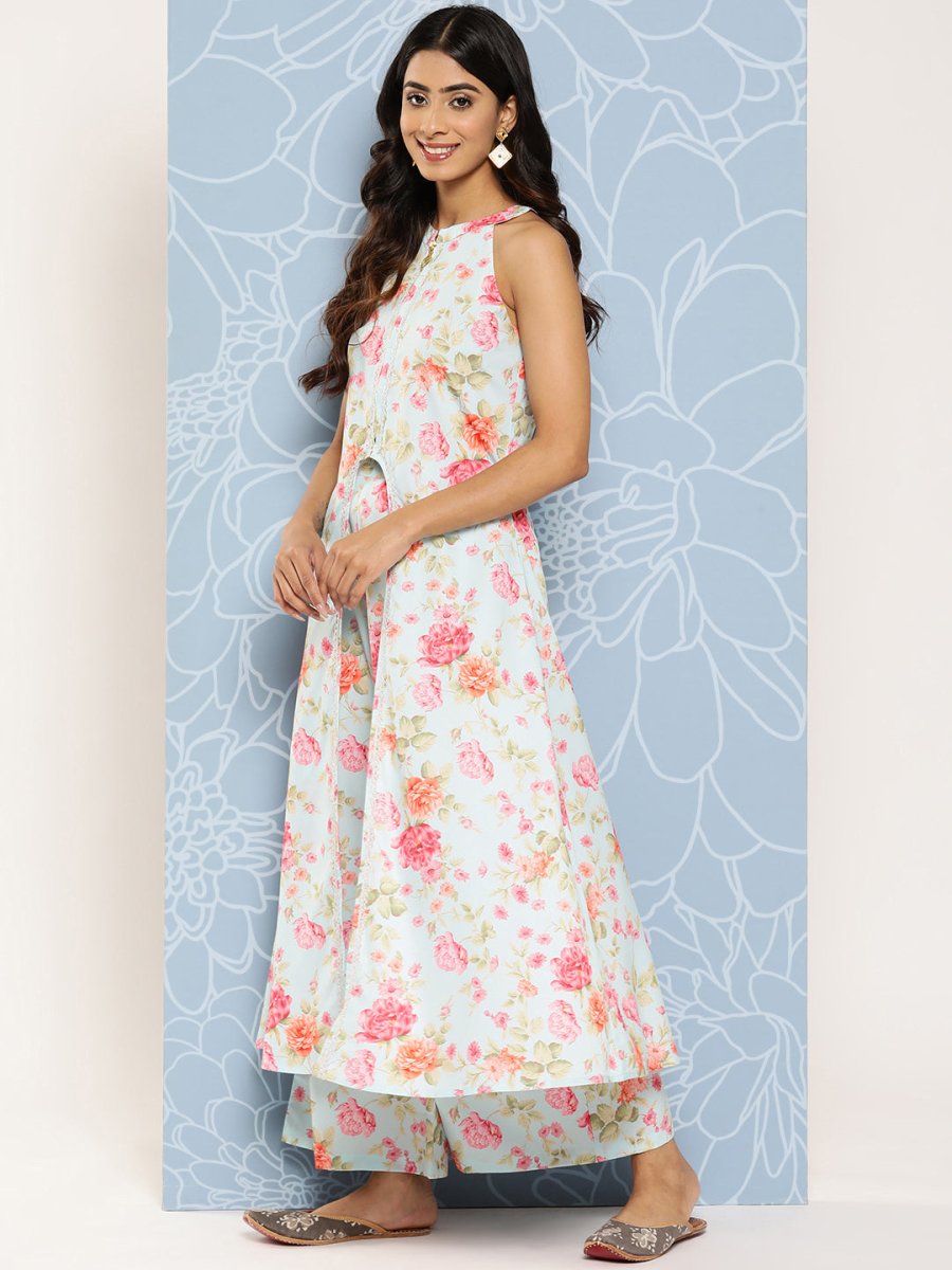 Ahalyaa Women Printed Longline Top With Palazzos - Distacart
