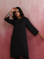 Thumbnail for trueBrowns Black Modal Round Neck Kurta Co-ord Set