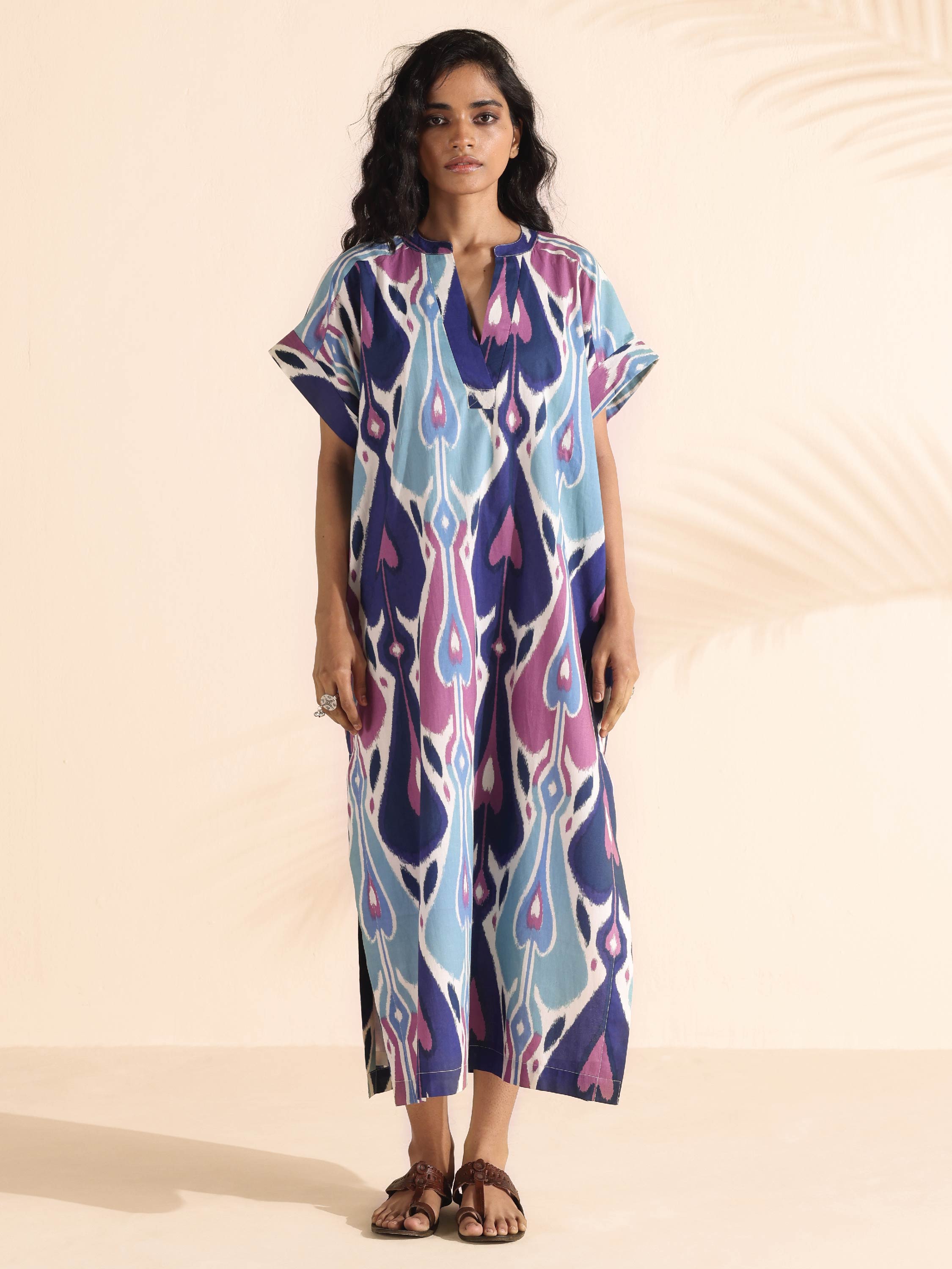 trueBrowns Blue Cotton Ikat Oversized Dress - Distacart