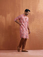 Thumbnail for trueBrowns Men's Beige Printed Front Open Kurta