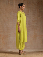 Thumbnail for trueBrowns Lime Modal Satin High-Low Relax Kurta Set - Distacart