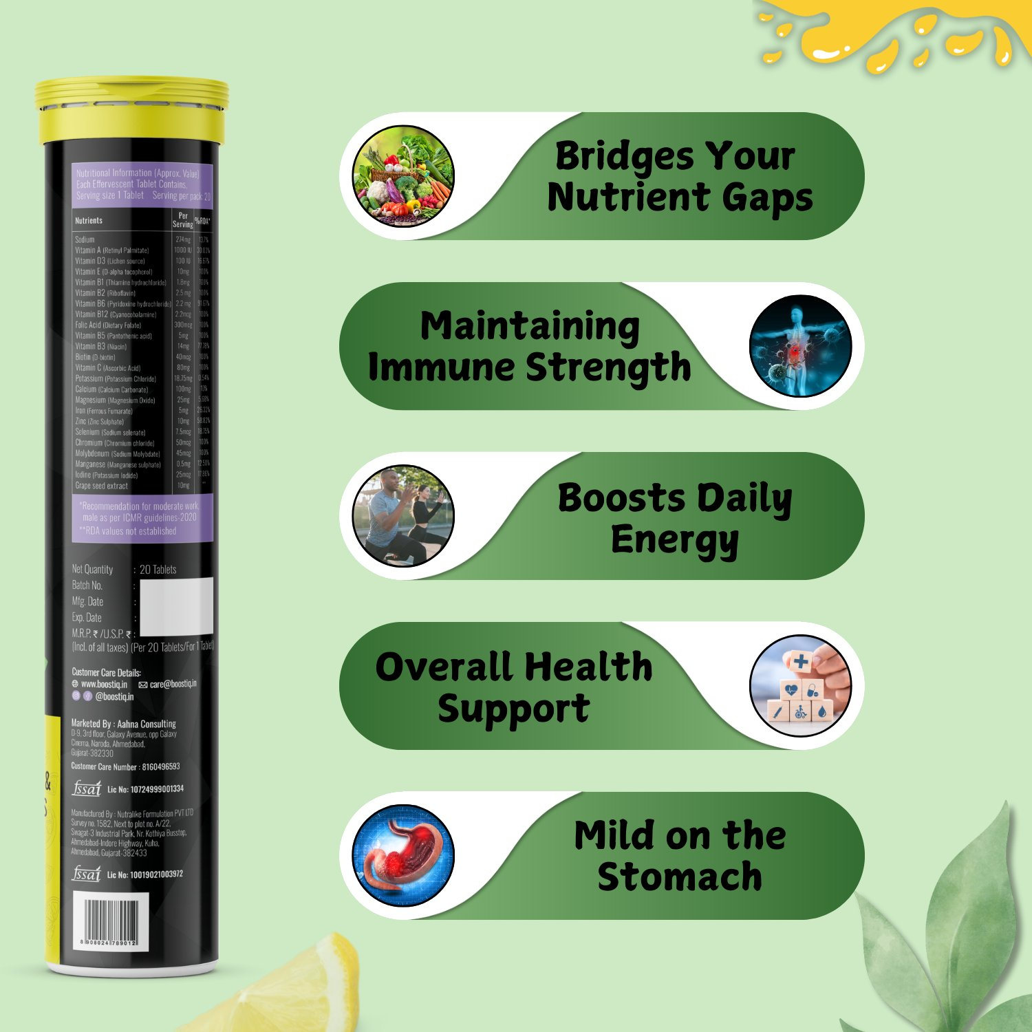 BOOSTIQ Multivitamin Effervescent Tablets - Lemon Flavour - Distacart