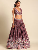 Thumbnail for House of Panchhi Rose Gold Chinon Sequins Embroidery Lehenga Choli & Dupatta - Distacart