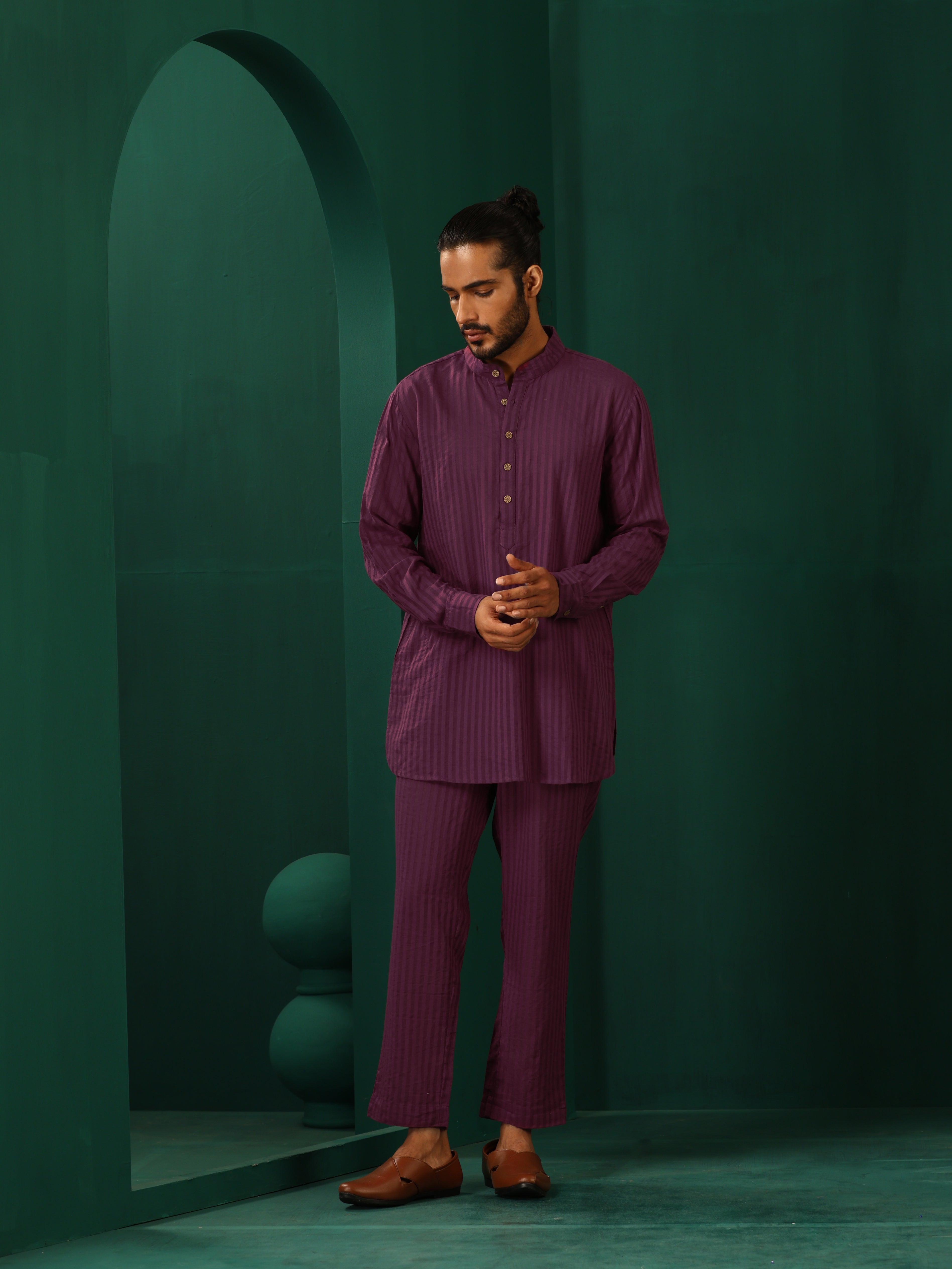 trueBrowns Men's Purple Dobby Co-ord Set - Distacart