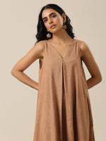 Thumbnail for trueBrowns Beige Slub Texture Sleeveless Flared Kurta Pant Set - Distacart