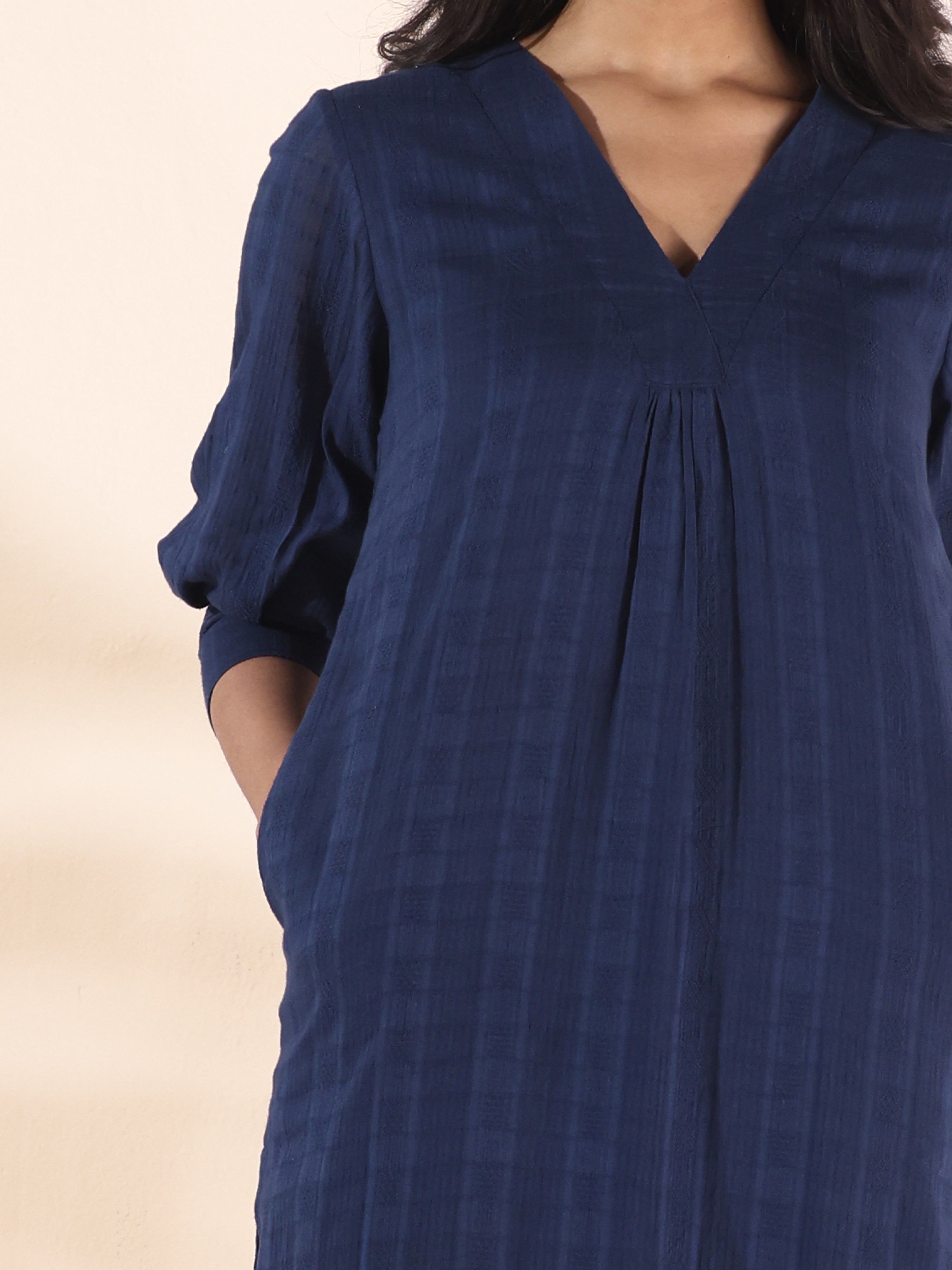 trueBrowns Blue Cotton Dobby Kurta Pant Set - Distacart