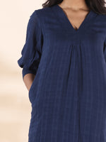 Thumbnail for trueBrowns Blue Cotton Dobby Kurta Pant Set - Distacart