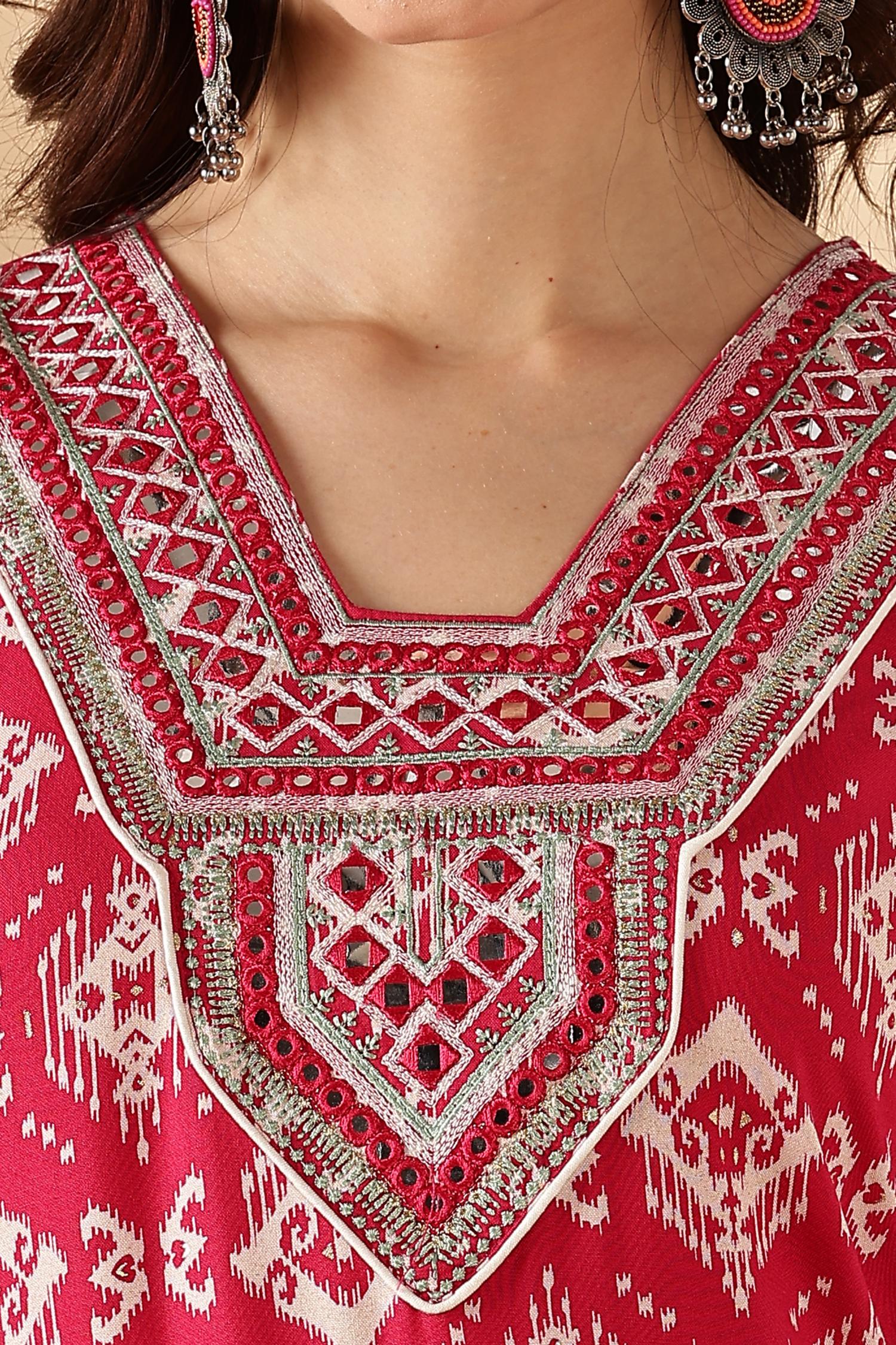 BulBul Sagarika Printed Red & Off White Rayon Salwar Suit