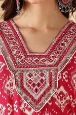 Thumbnail for BulBul Sagarika Printed Red & Off White Rayon Salwar Suit
