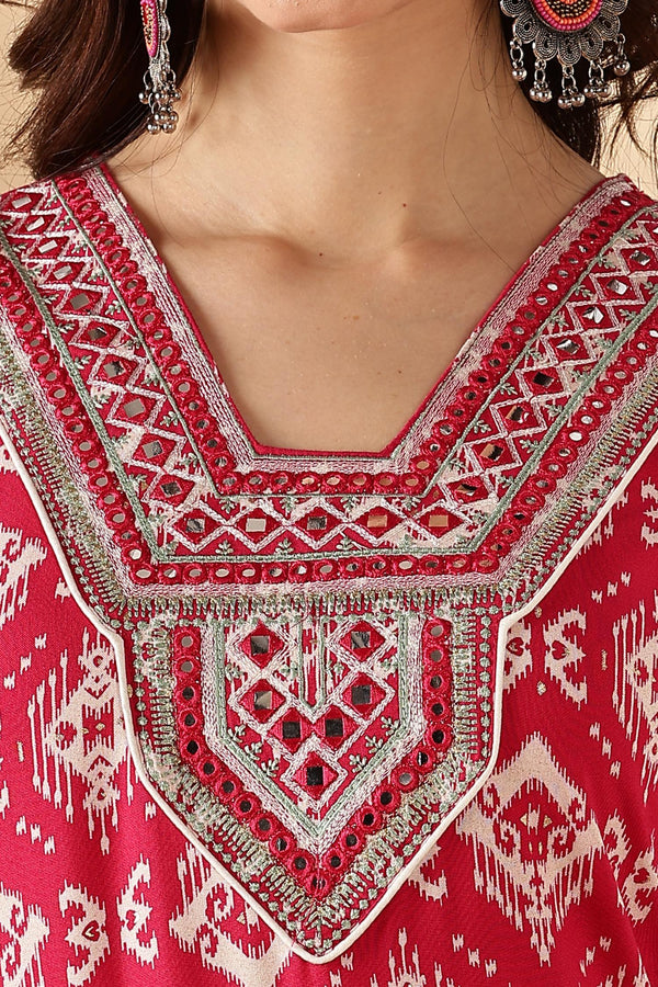 BulBul Sagarika Printed Red & Off White Rayon Salwar Suit