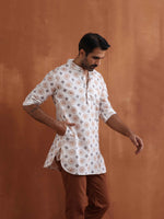 Thumbnail for trueBrowns Men's Ivory Printed Short Kurta