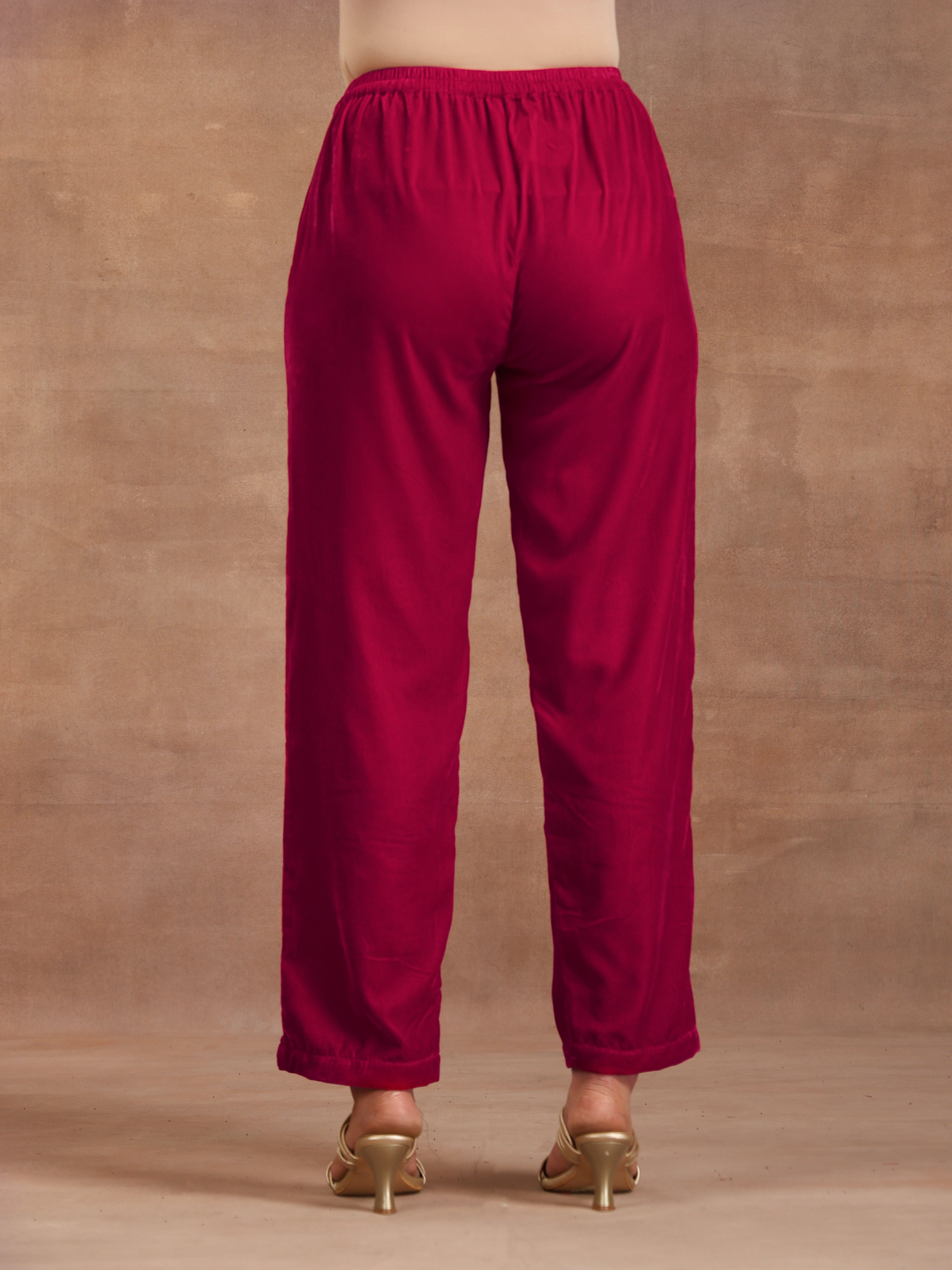trueBrowns Rani Pink Velvet Pant - Distacart