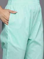 Thumbnail for Varanga Women Sea Green Thread Embroidered Straight Kurta With Bottom And Dupatta - Distacart