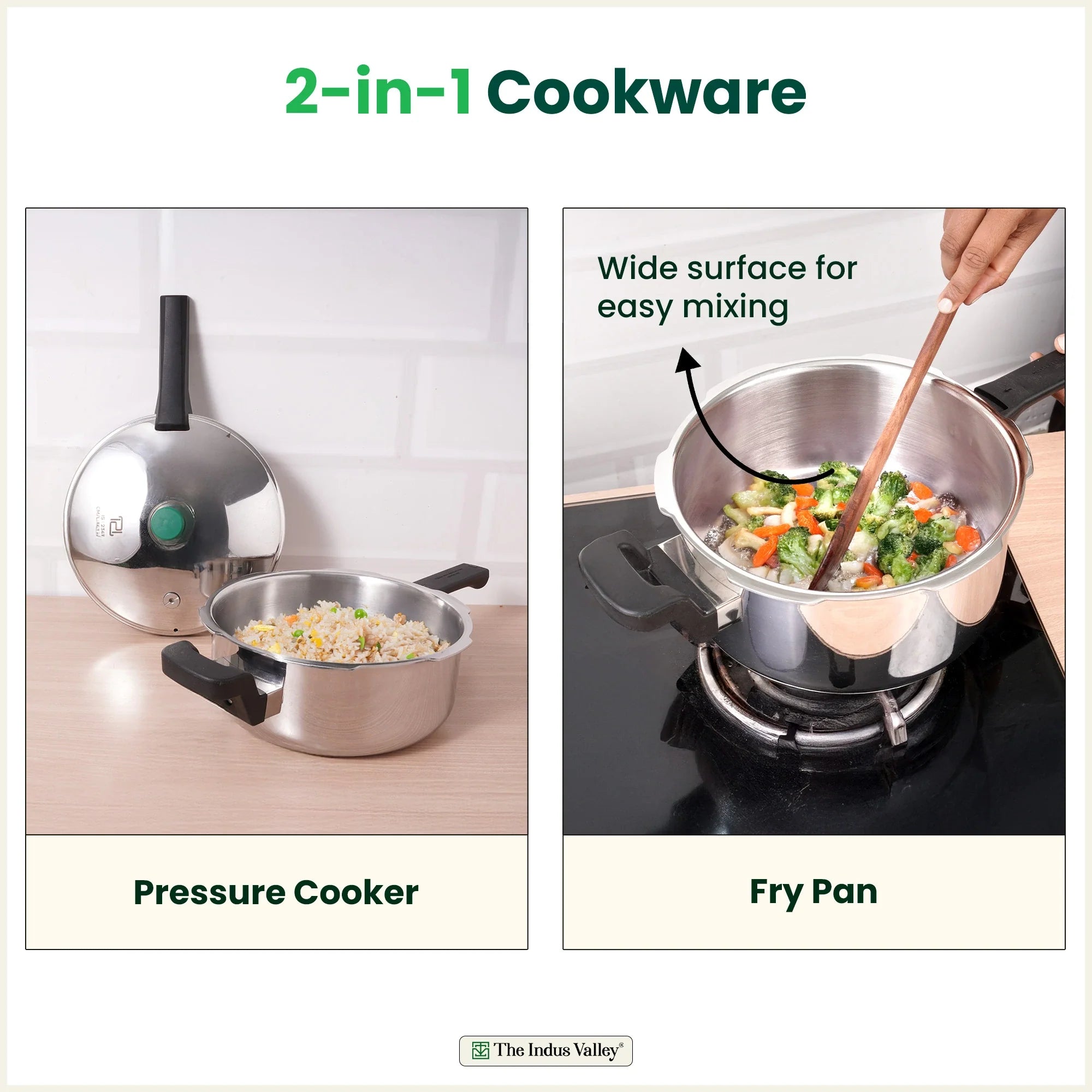 The Indus Valley Tri-ply Stainless Steel Pressure Pan, Premium Quality, 3 Layer Thick Body, Heavy Bottom, 100% Food-safe, ISI Certified, Induction & Gas, 3.5/5L