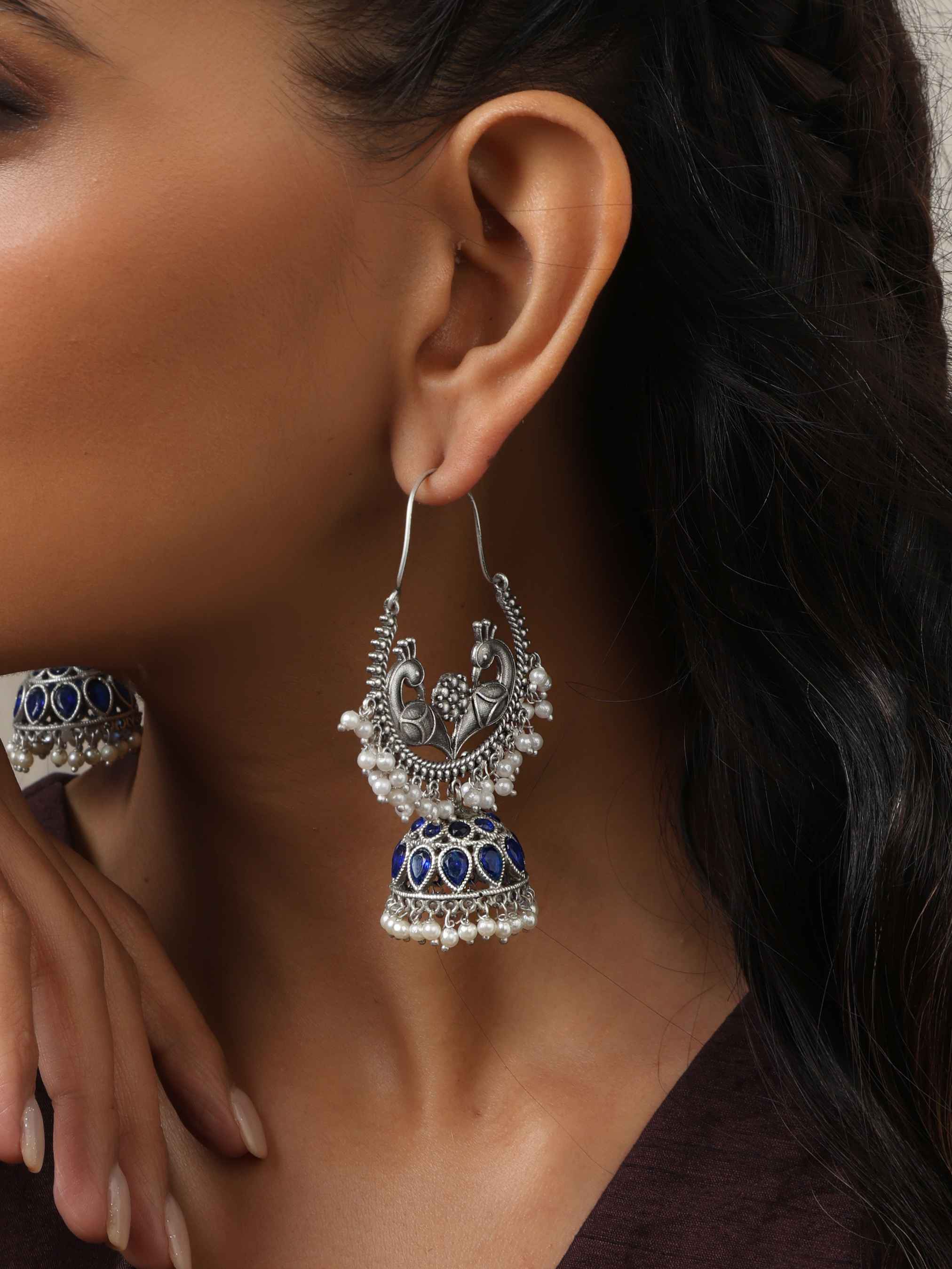 trueBrowns Silver Tone Peacock Jhumka Earrings - Distacart