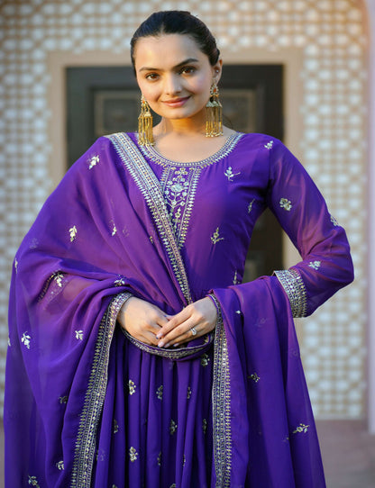 Yash Enterprise Alluring Blue Georgette Readymade Gown - Distacart