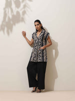 Thumbnail for trueBrowns Beige Cotton Geometric Print Jacket Co-ord Set