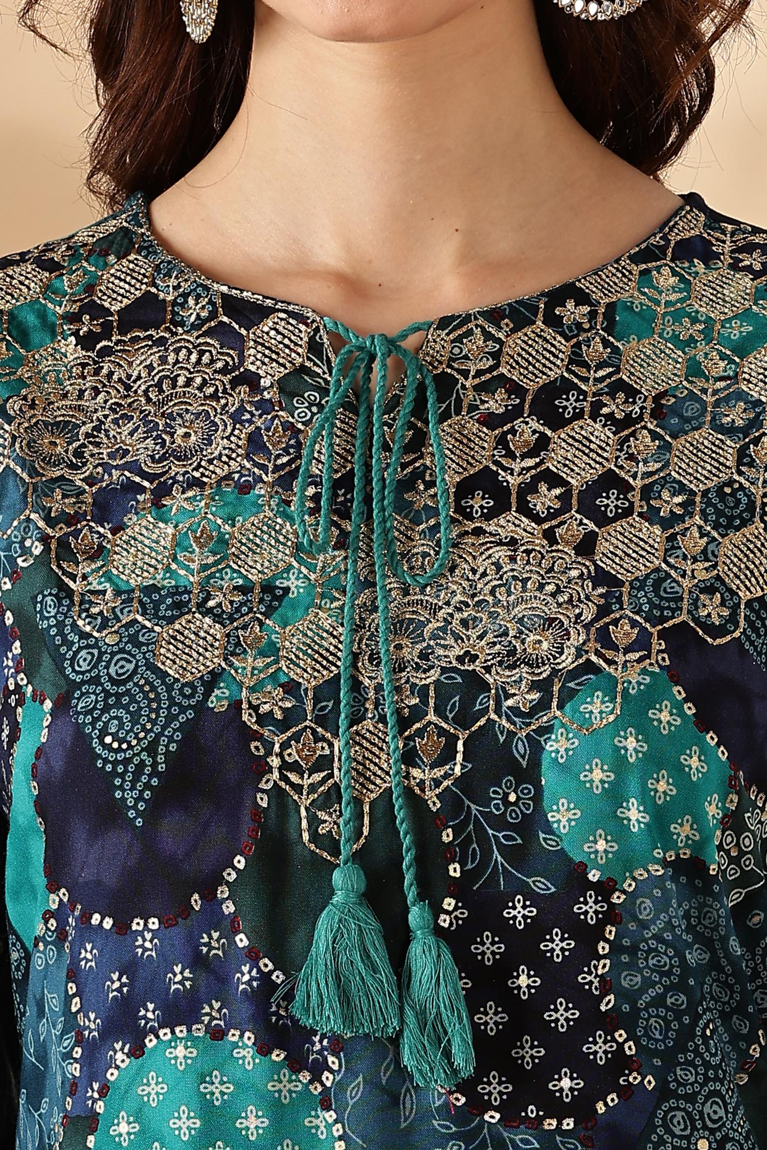 BulBul Kamolika Printed Aqua Rayon Salwar Suit